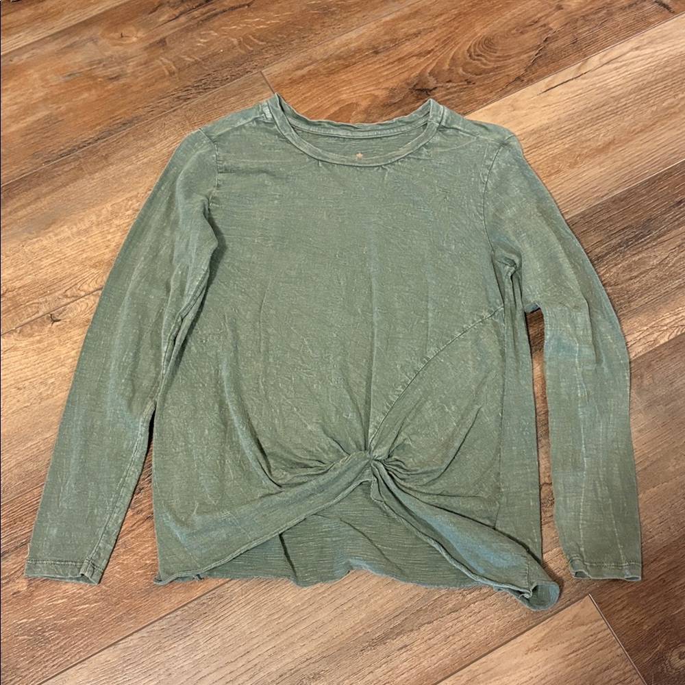 Hippie Laundry Olive Green Twist Knot Front Long Sleeve Tee